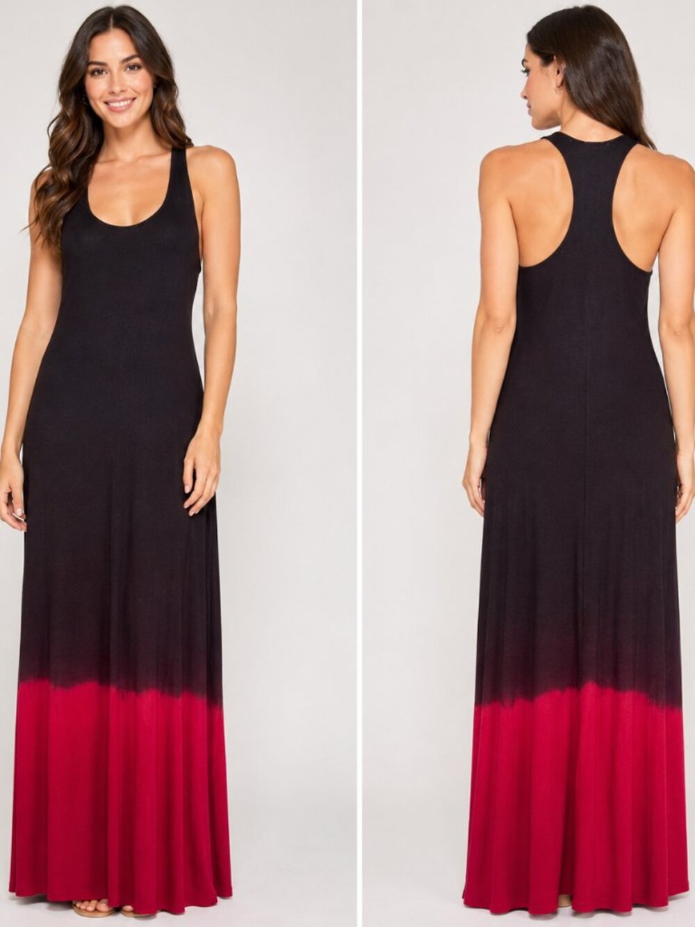 Fraiche by J Black Red Ombre Racerback Maxi Dress Medium NWT Rayon Made in USA